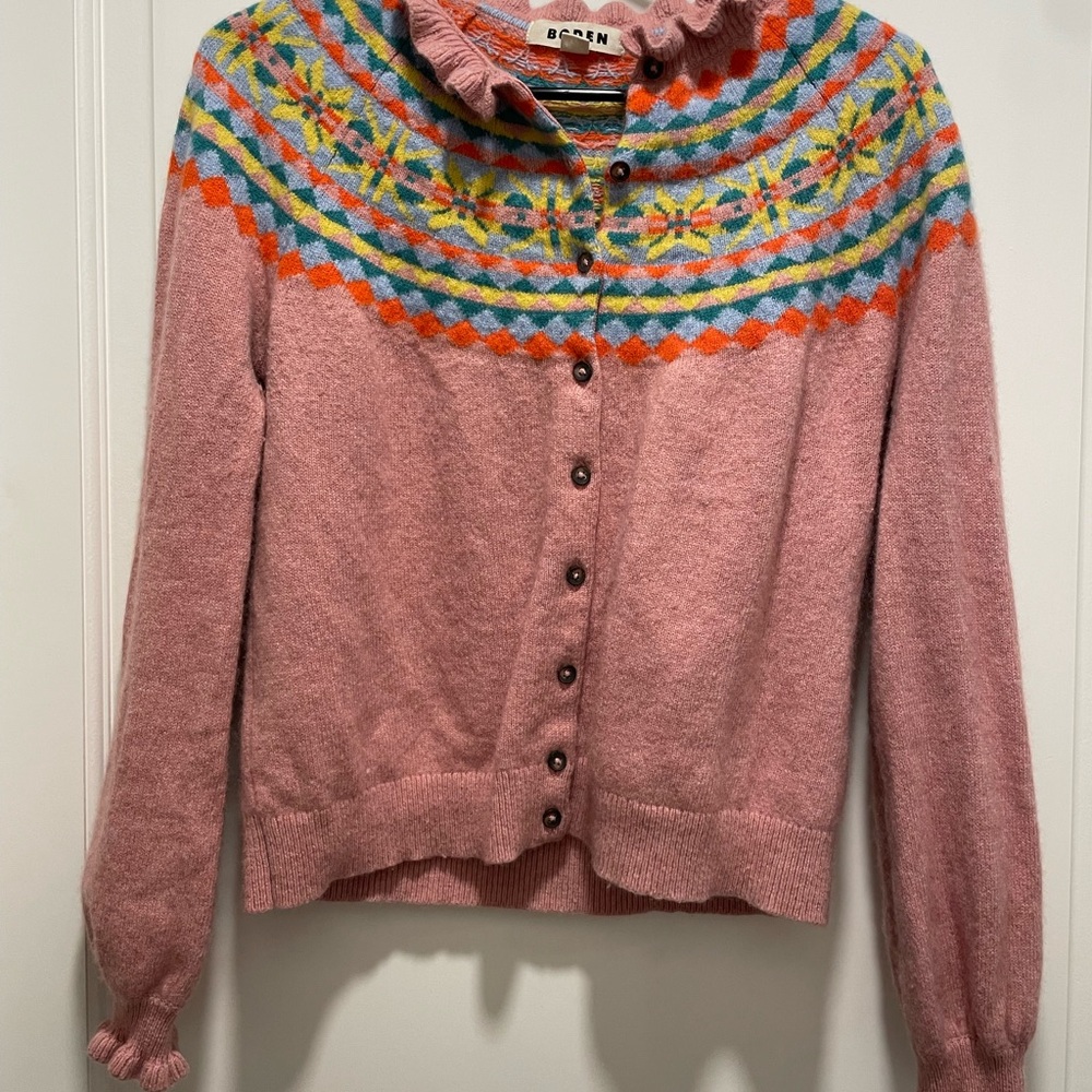 Boden Fae Fair Isle Frilled Cardigan (S)